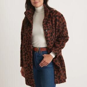 Marine Layer Stephanie Cocoon Coat Wool Blend Fuzzy Teddy Jacket Cheetah NWT XS